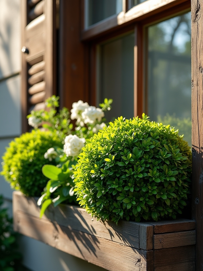 elegant boxwood window boxes