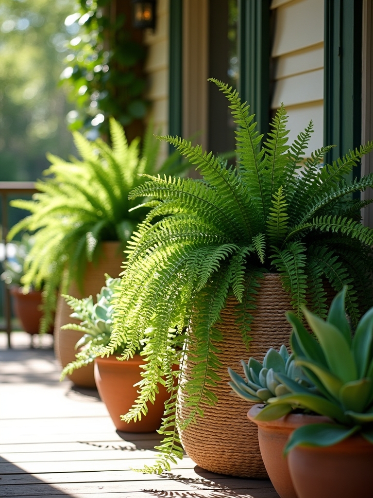 ferns and succulents contrast beautifully