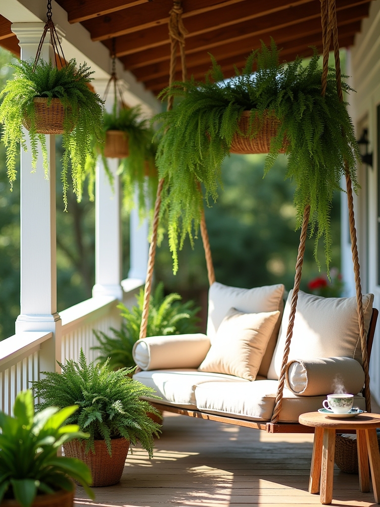 ferns enhance porch swing
