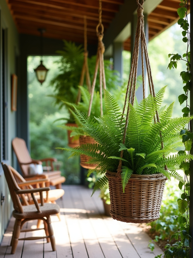 hanging ferns in baskets