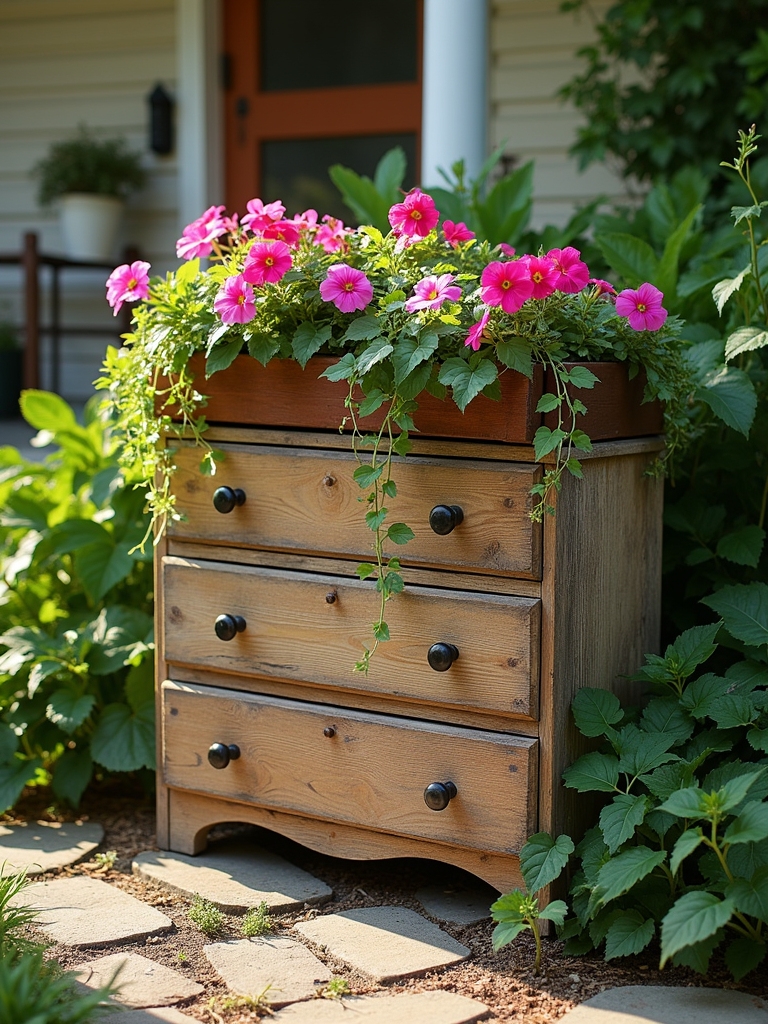 repurposed furniture as planters