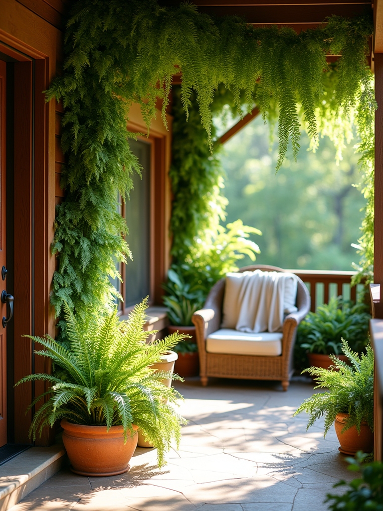 serene porch with ferns