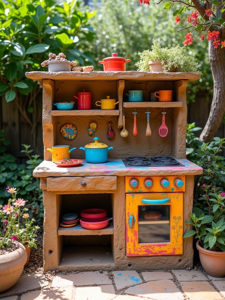 vibrant artistic mud kitchen