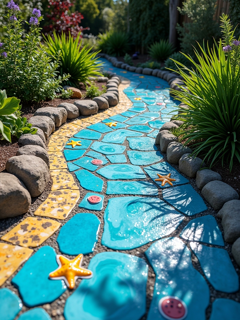 vibrant ocean themed painted pavers