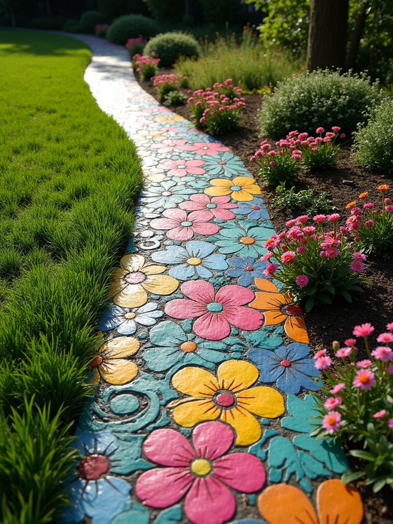 whimsical colorful garden pathway