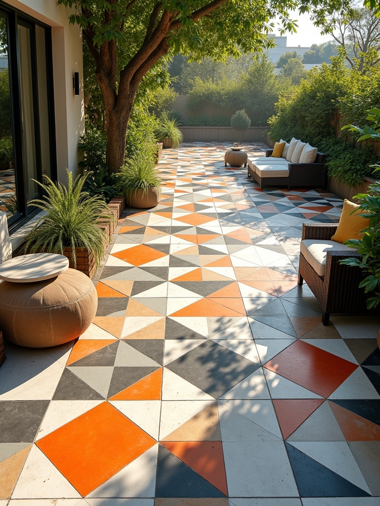 bold geometric patio tiles