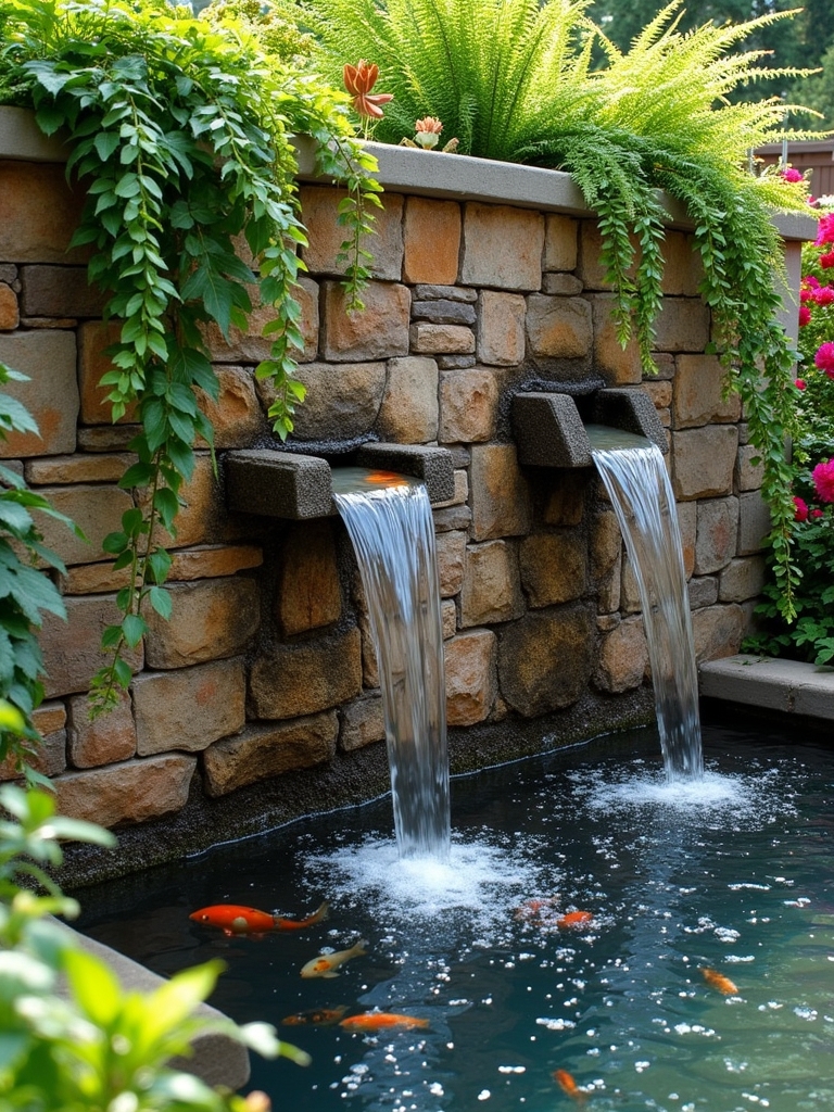 soothing waterfall patio design