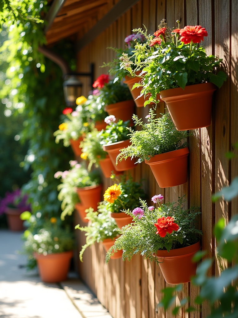 vertical terracotta pot gardens