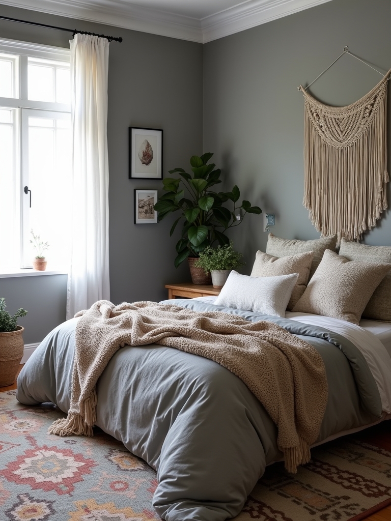 bohemian grey bedroom decor