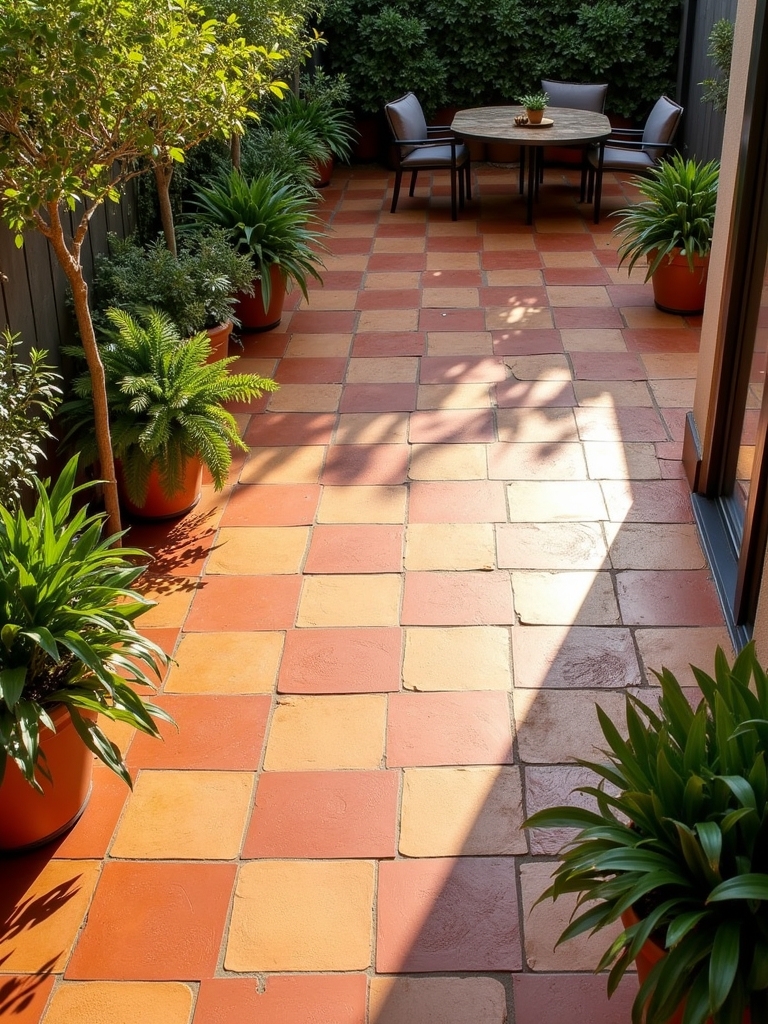 bold terracotta checkerboard design