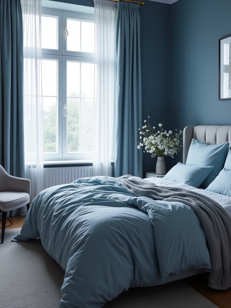 calming steel blue bedroom