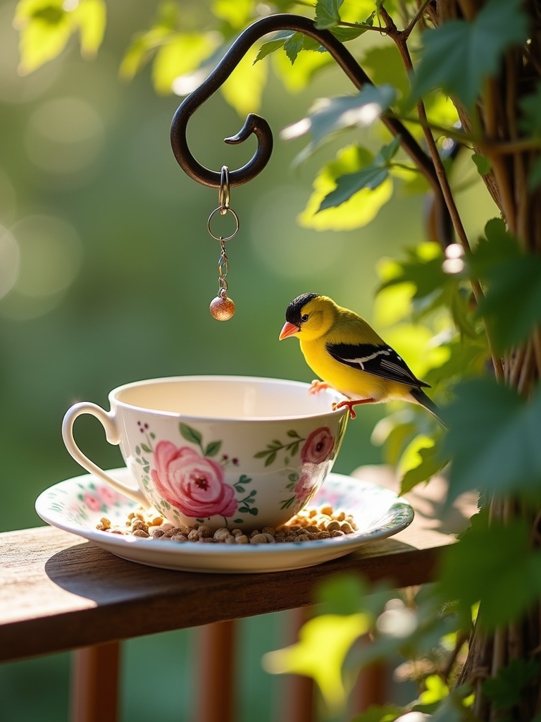 charming teacup bird feeder