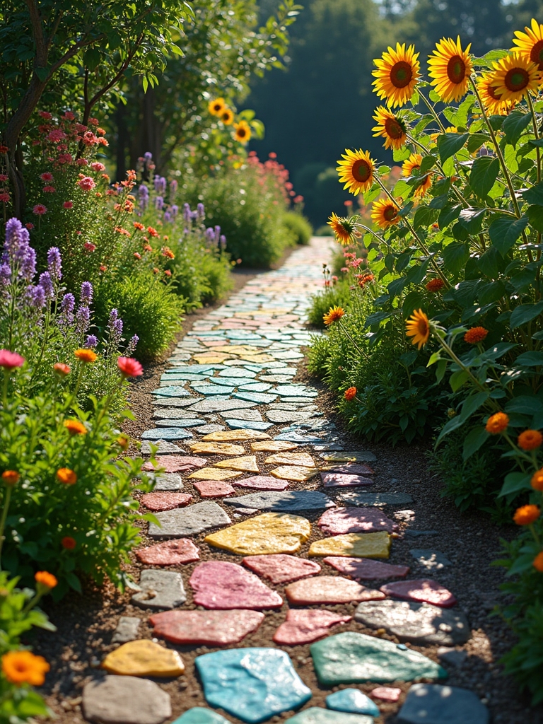colorful mosaic garden path