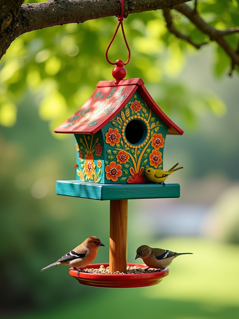 colorful painted bird feeders