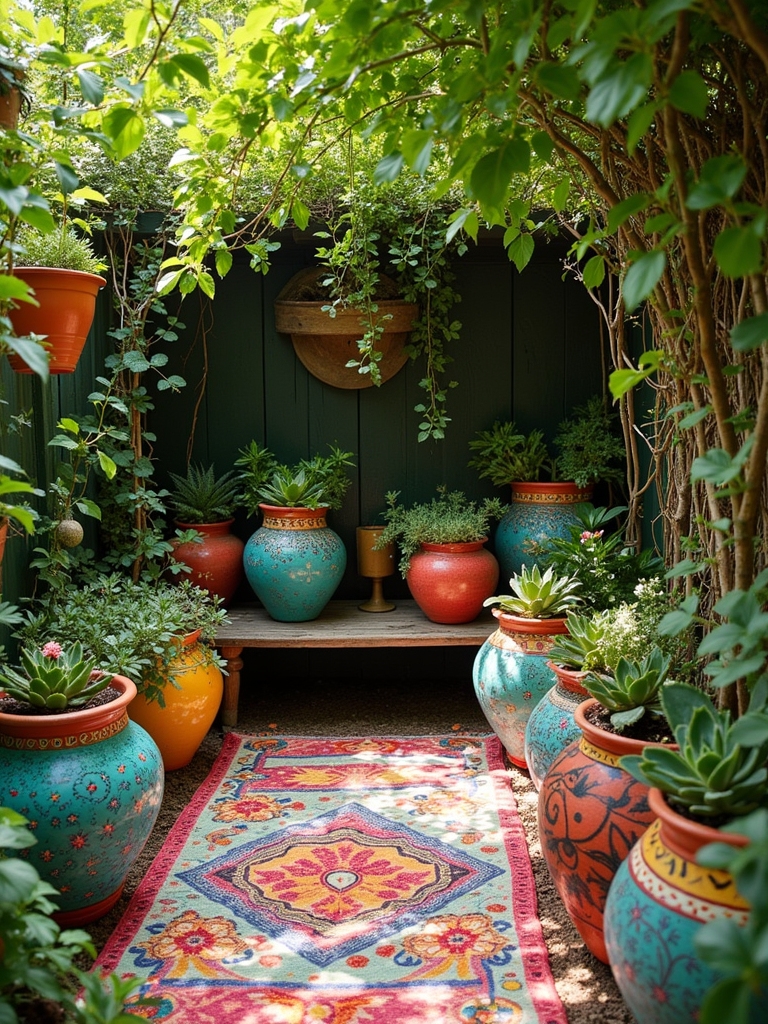 colorful pottery garden accents