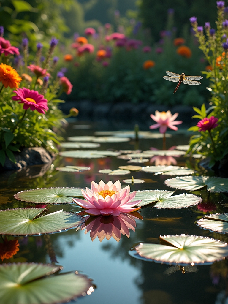colorful wildlife friendly pond garden