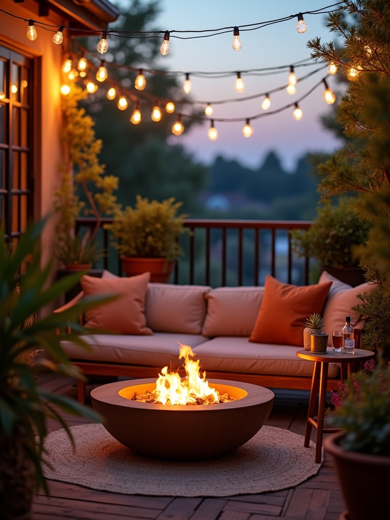 cozy balcony fire pit