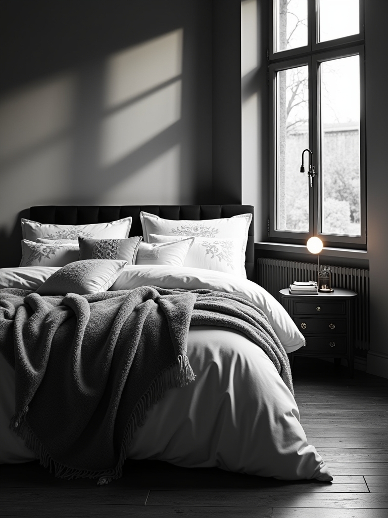 cozy black and white bedding