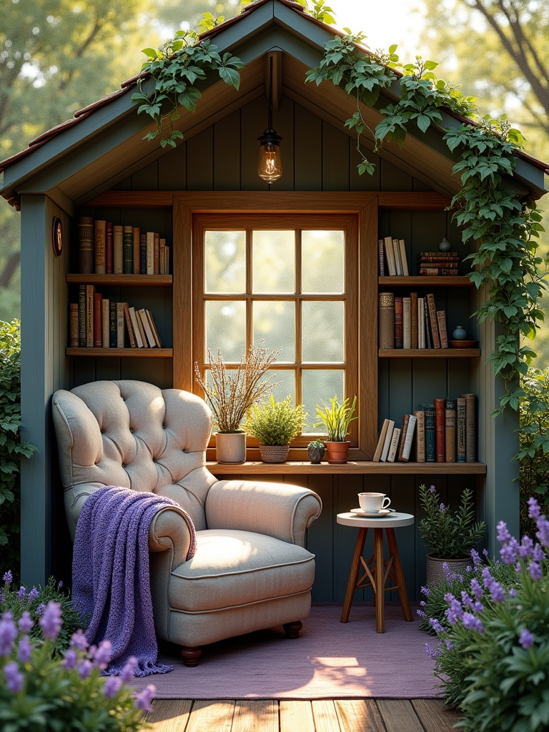 cozy garden shed reading