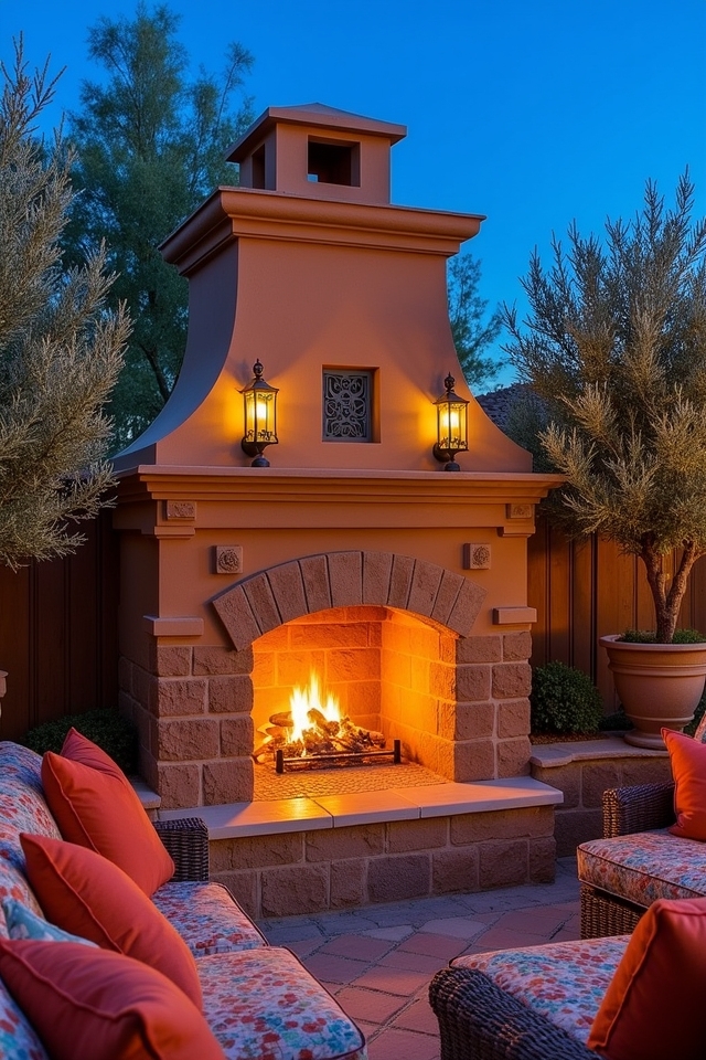 cozy mediterranean outdoor hearth