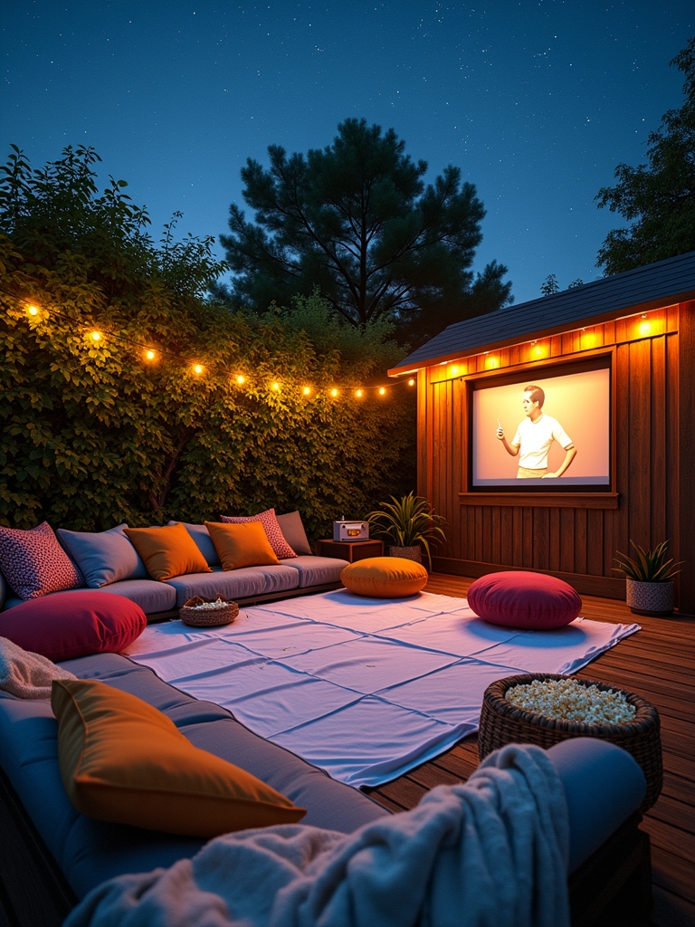 cozy outdoor movie lounge