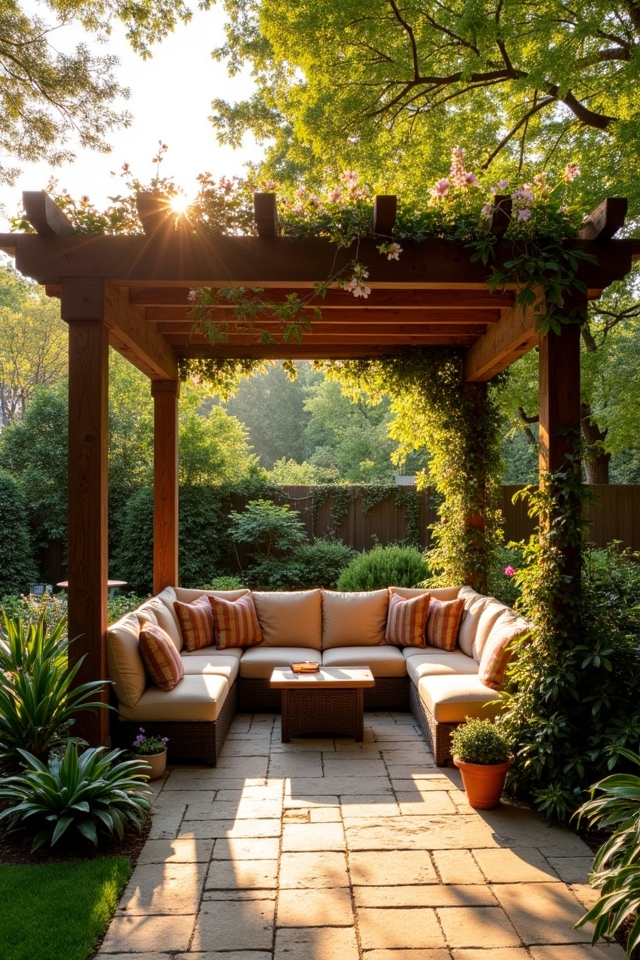 cozy pergola with seating