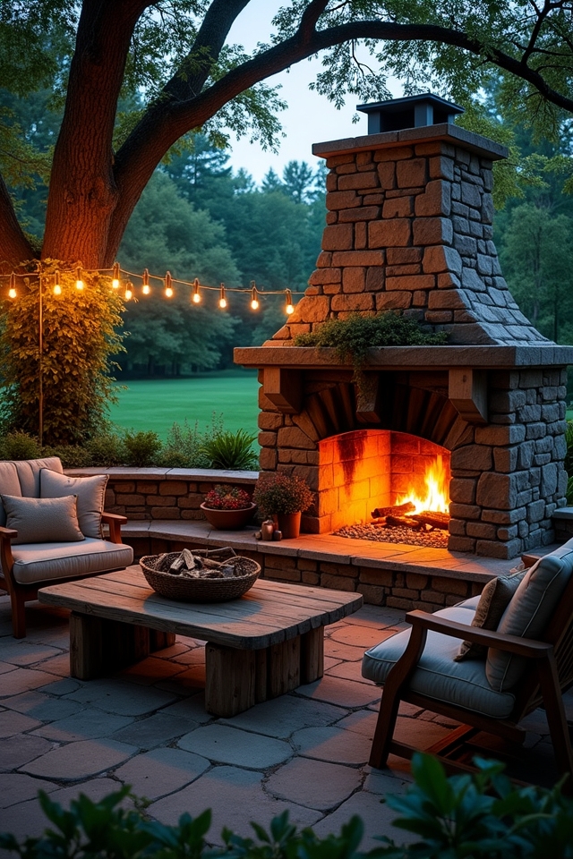 cozy rustic stone fireplace