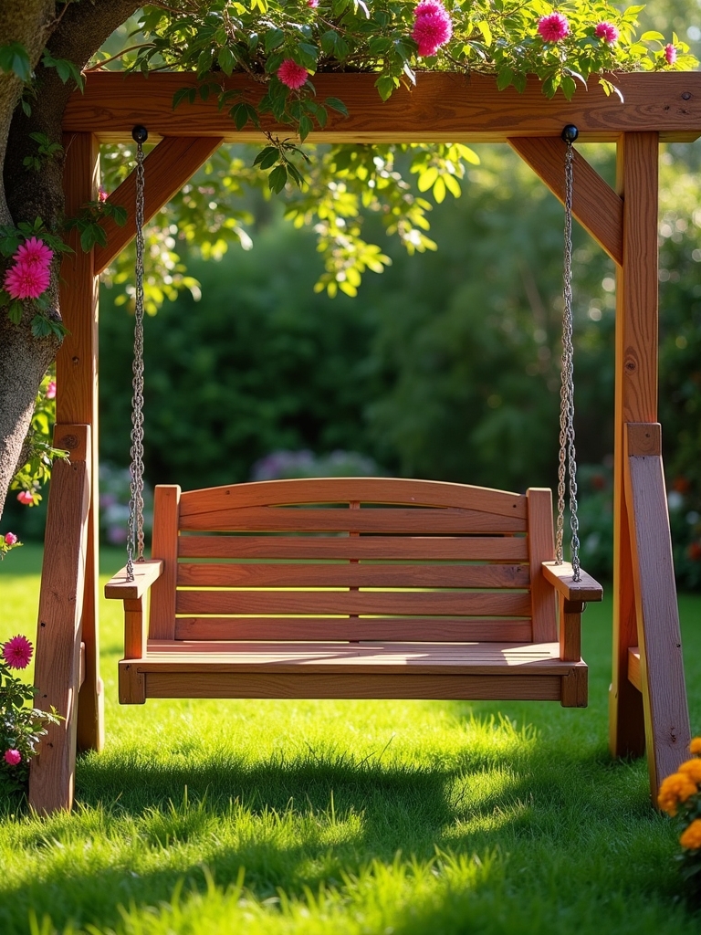 delightful backyard swinging benches