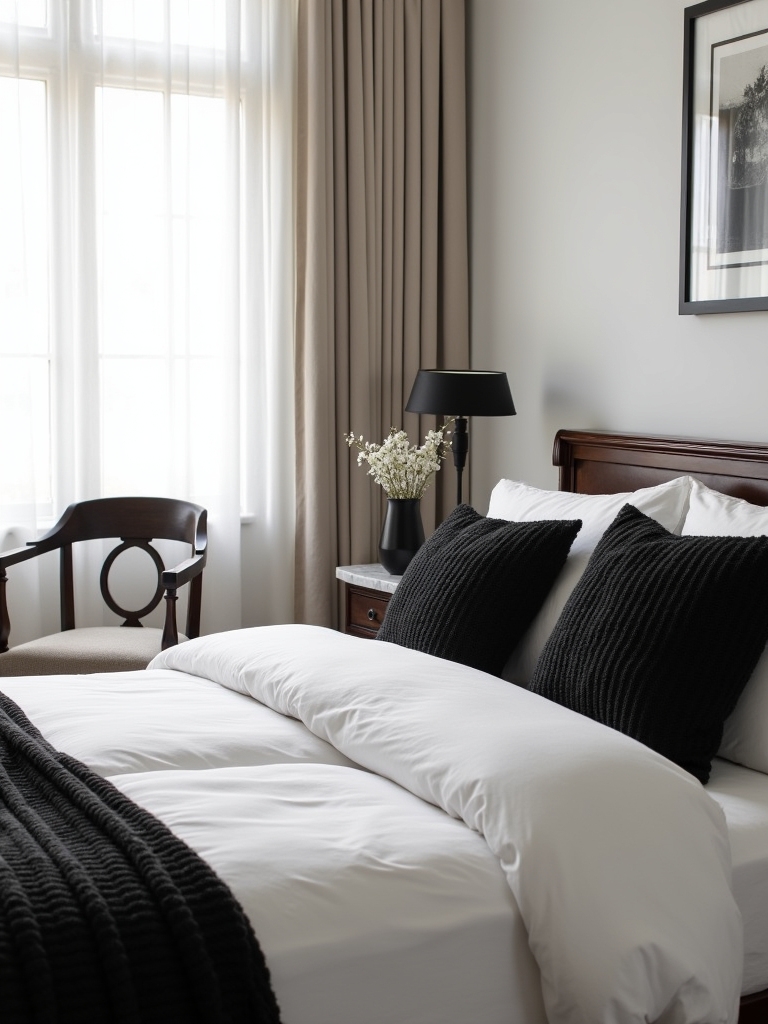elegant monochrome bedroom accents