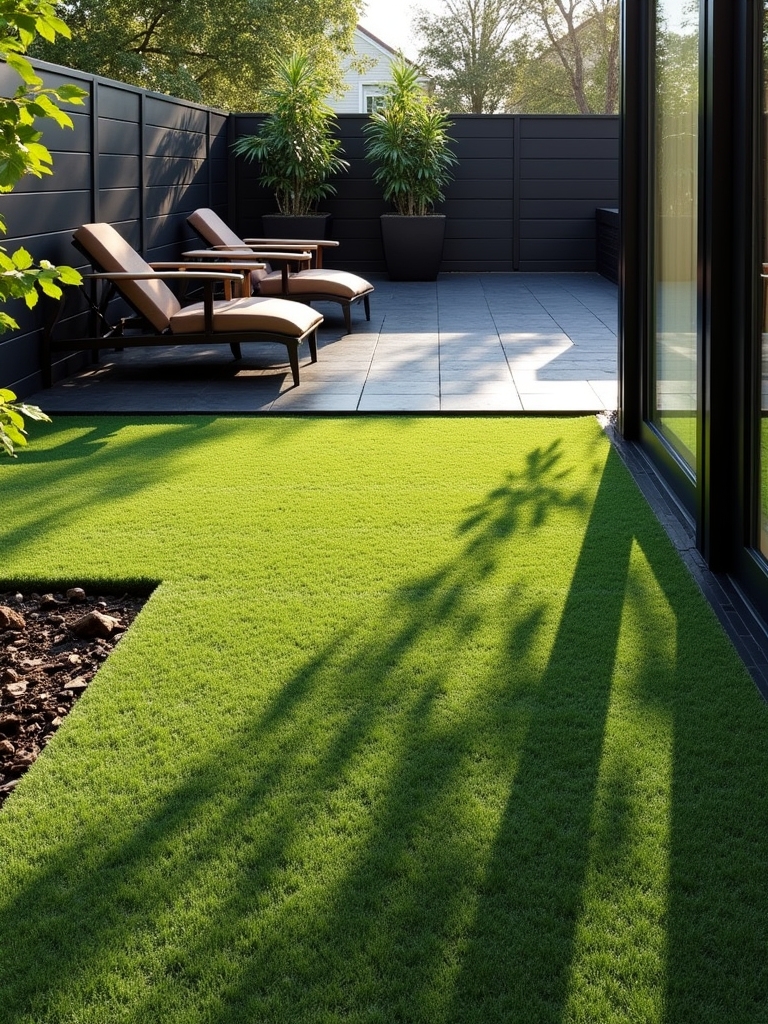 faux grass meets black tiles