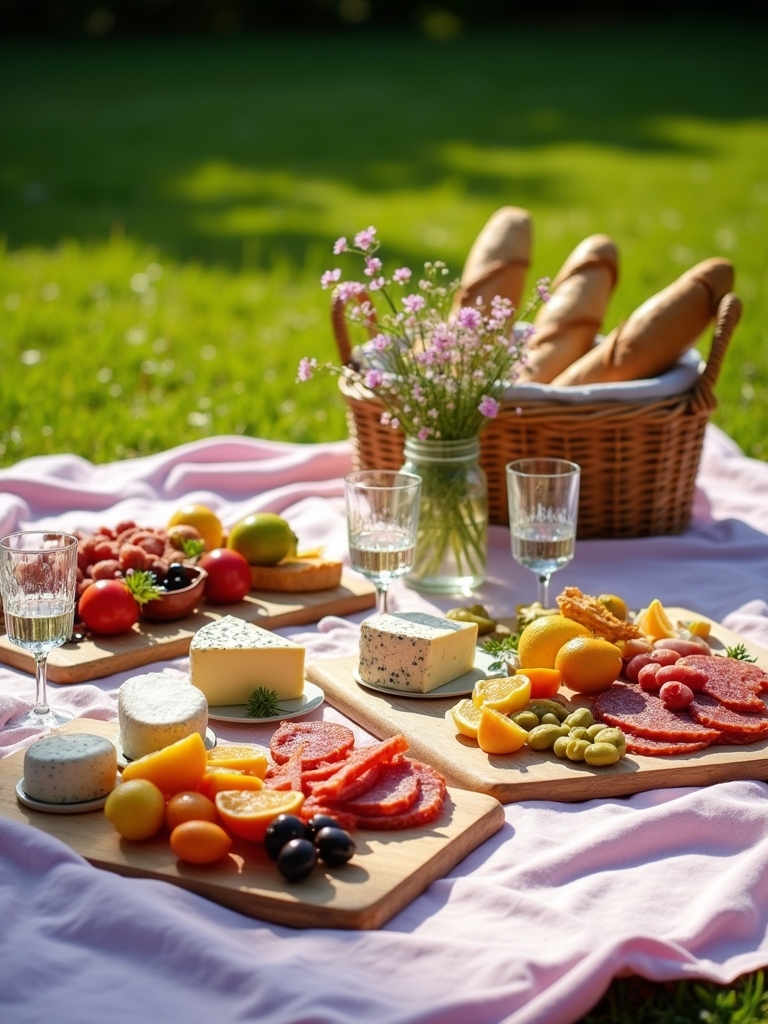 gourmet picnic blanket setup