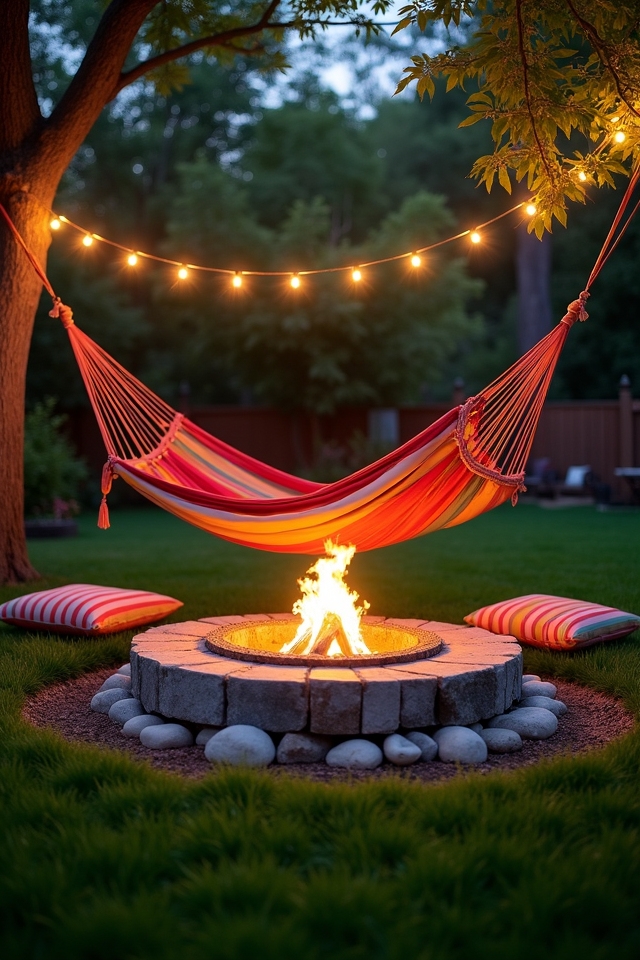 hammock suspended over fire