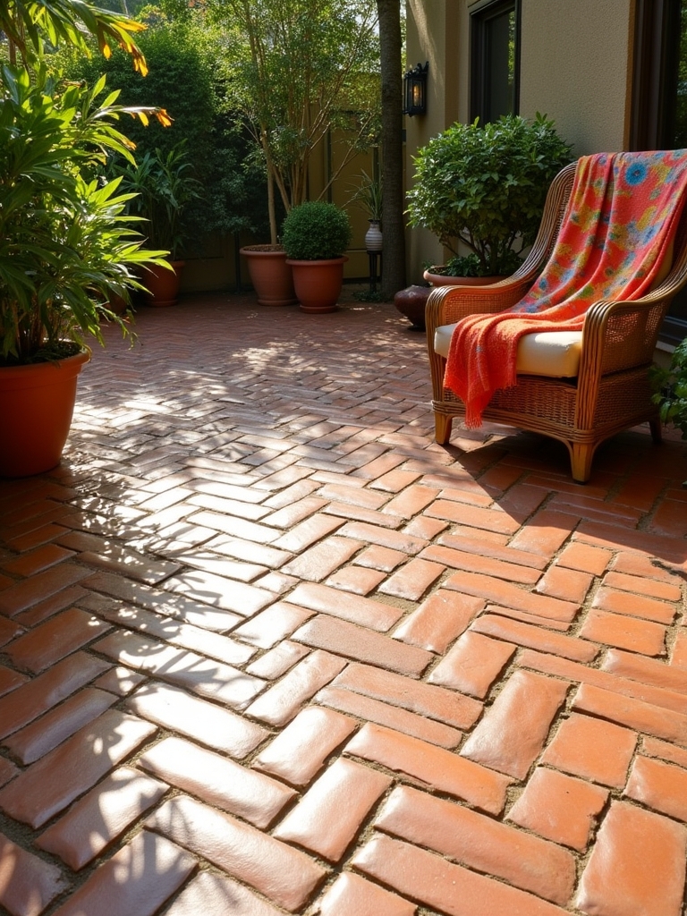 herringbone patio tile design