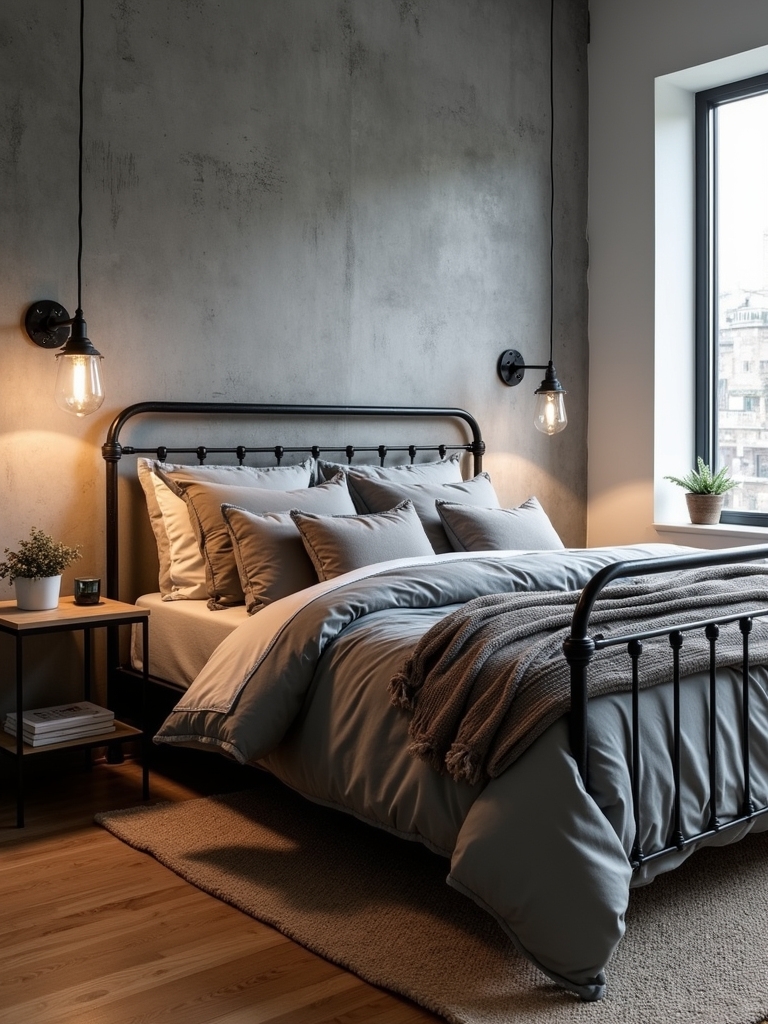 industrial grey bedroom decor
