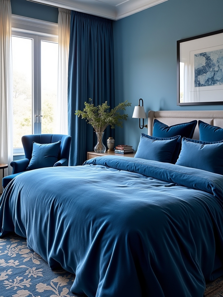 luxurious blue velvet accents