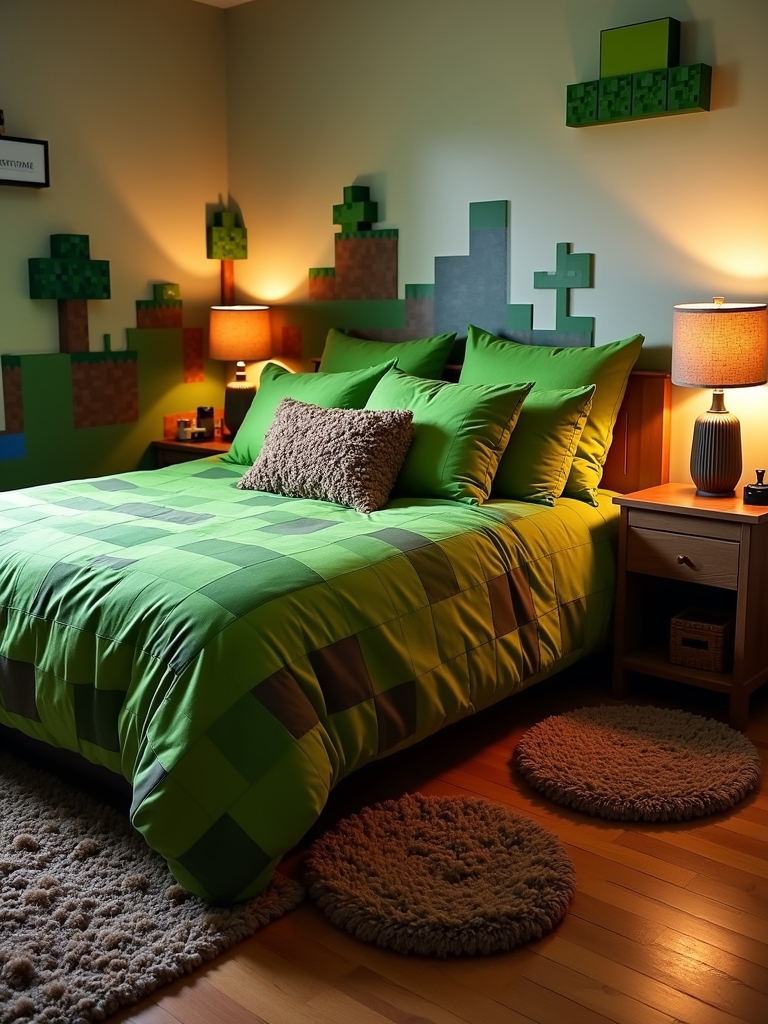 minecraft themed blocky bedding