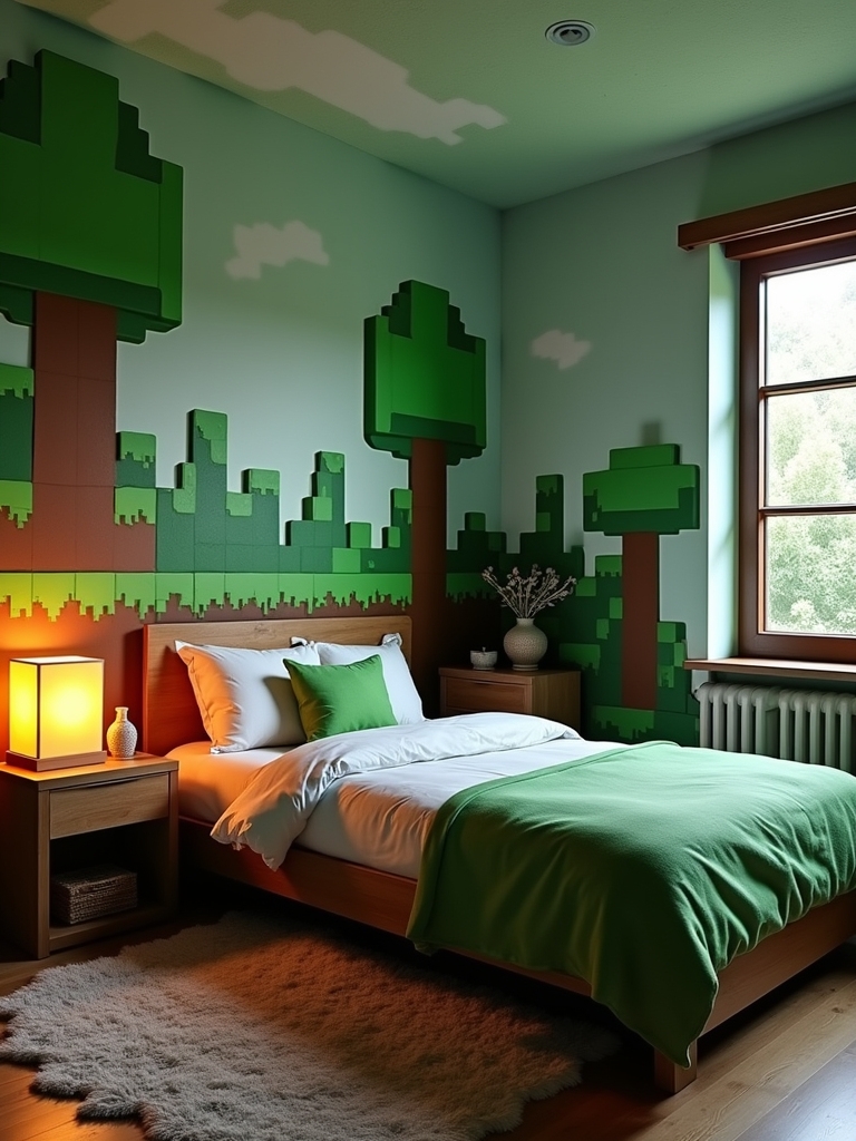 minecraft themed pixelated murals