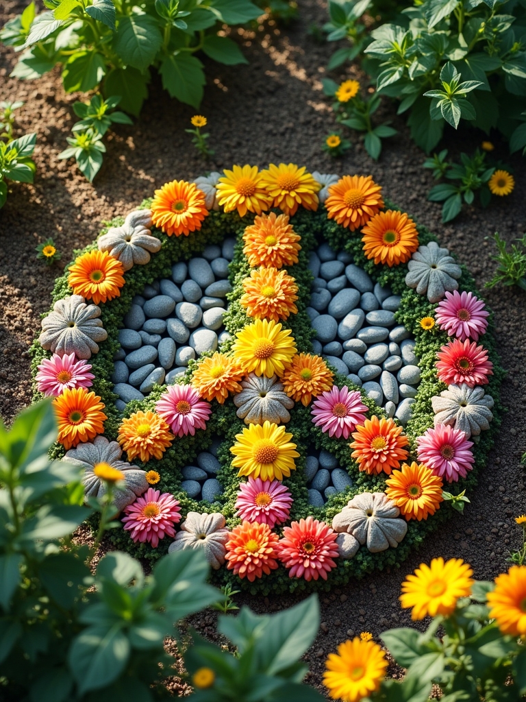 peace sign garden installation