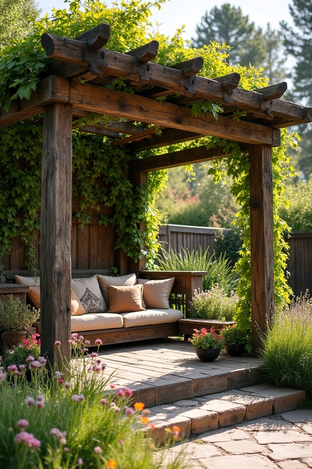 reclaimed wood rustic pergola