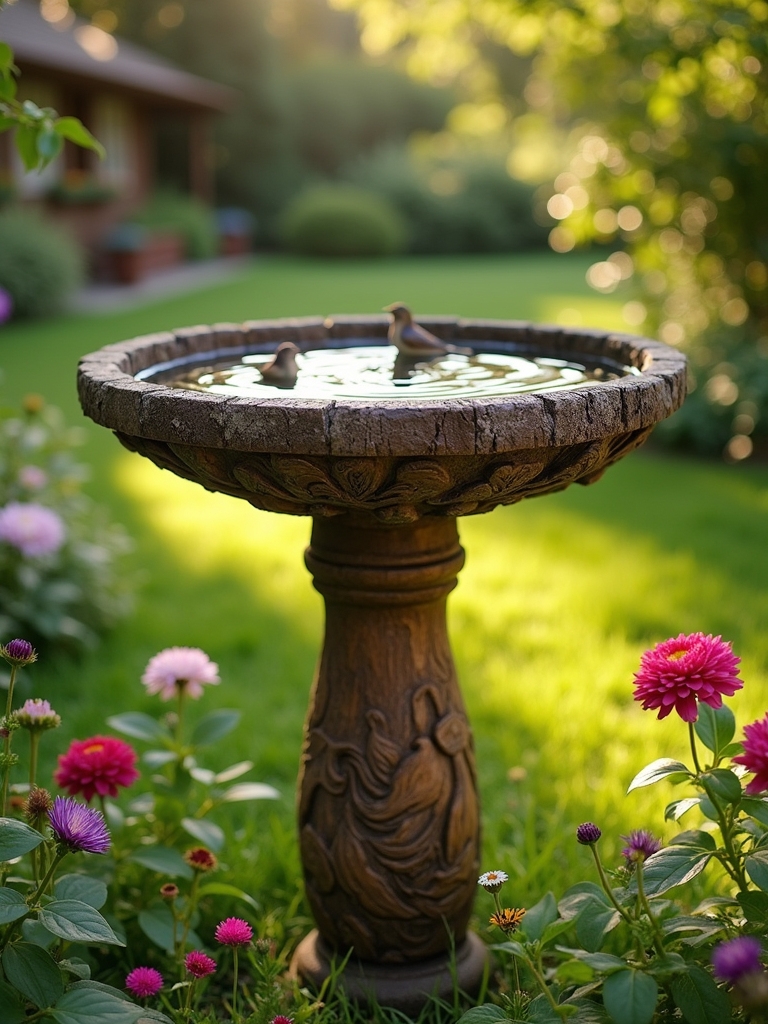 rustic wooden bird bath