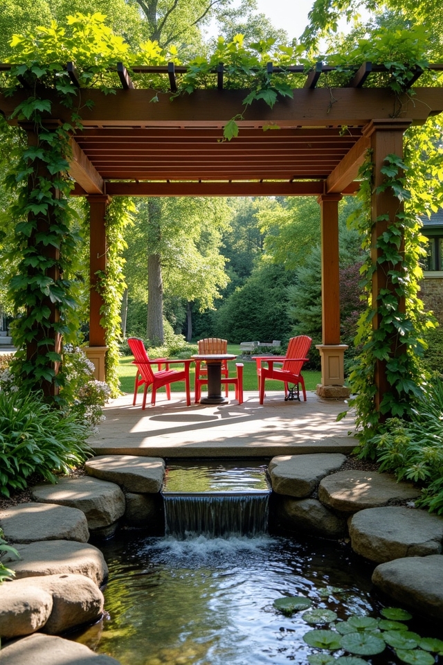 serene pergola water feature
