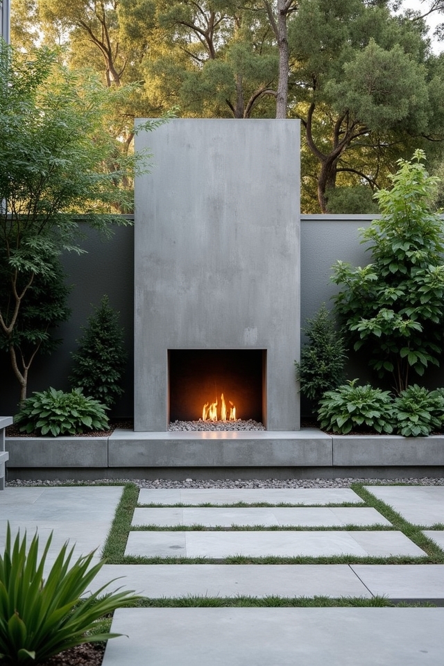 sleek outdoor fireplace design