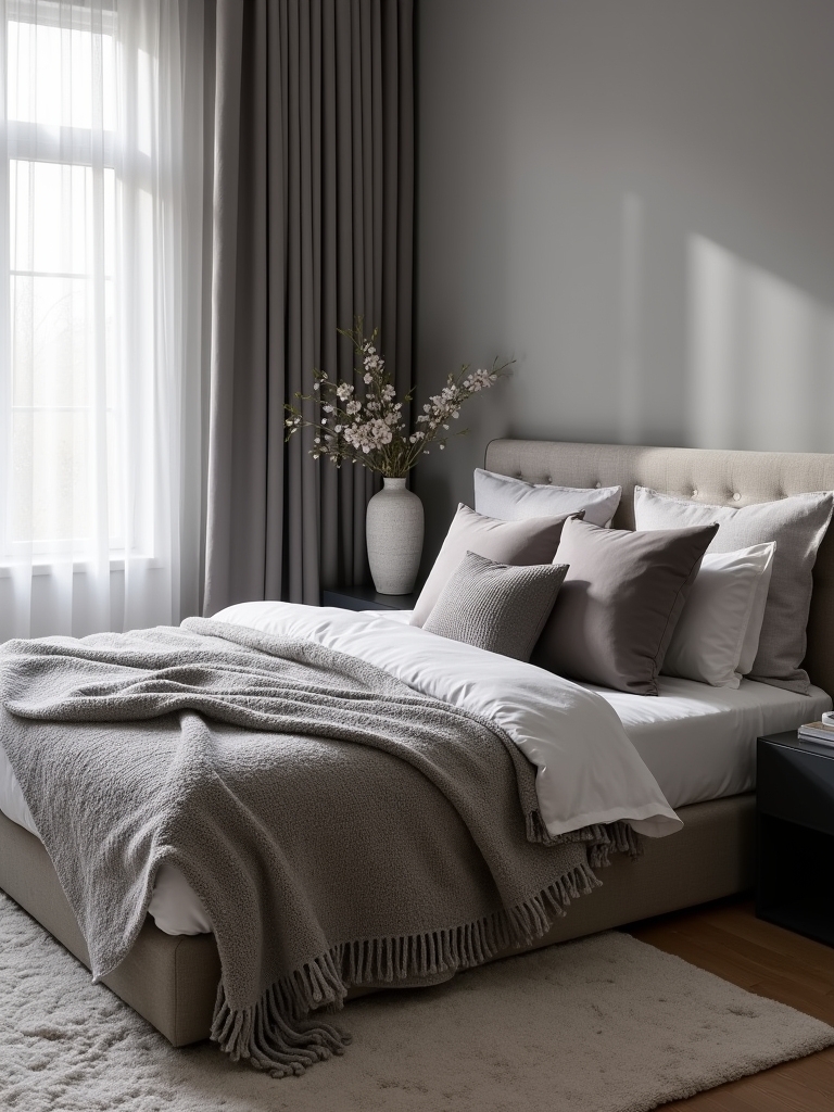 textured grey bedroom accents