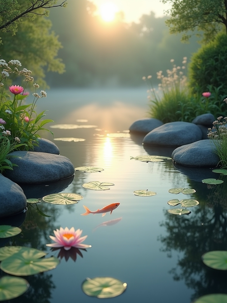 tranquil meditation pond oasis