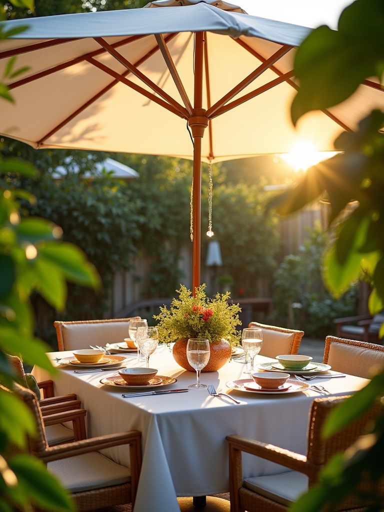 umbrella shaded outdoor dining