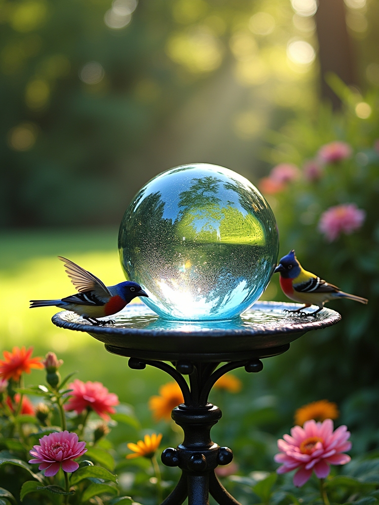 unique glass globe birdbath
