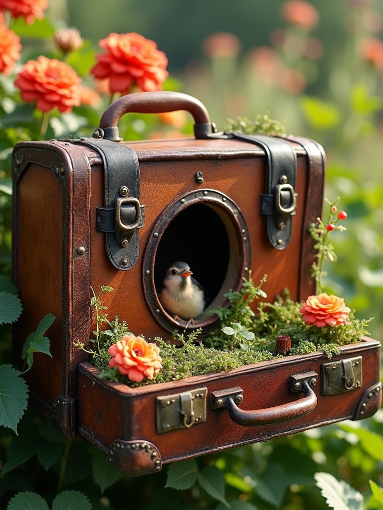 upcycled vintage suitcase birdhouse