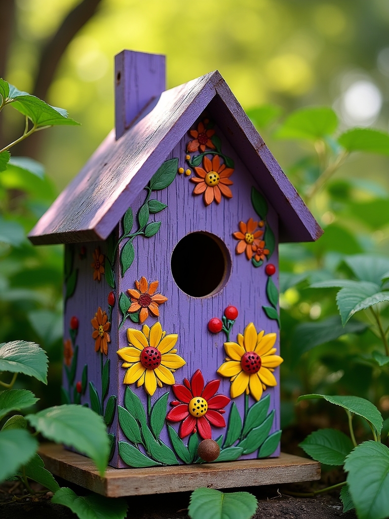 vibrant hand painted birdhouses