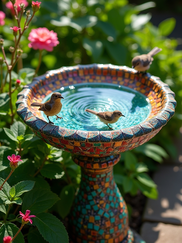 vibrant mosaic bird bath