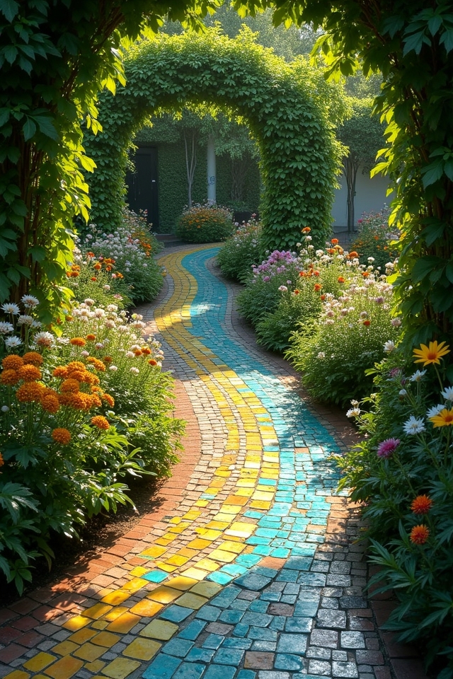 vibrant mosaic tile pathways